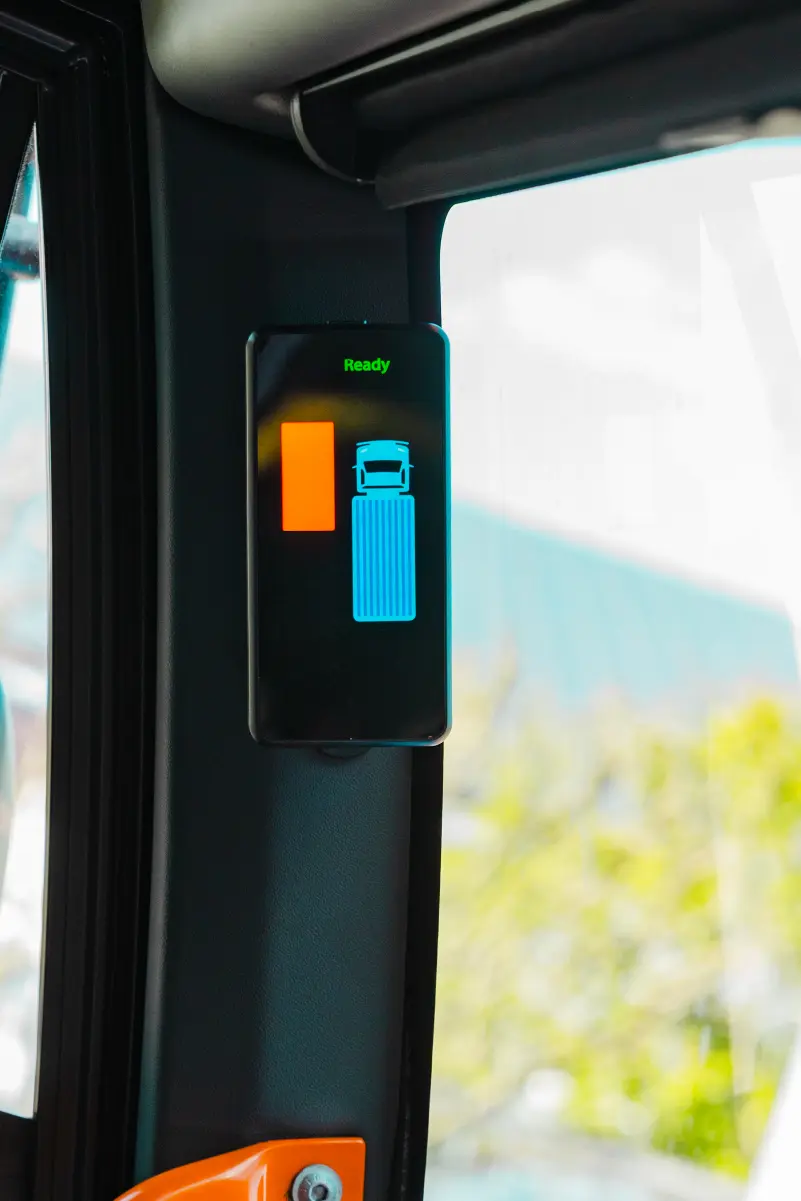 Radar Predict display unit inside the cab of a truck detecting a vru in the blind spot of the vehicle.
